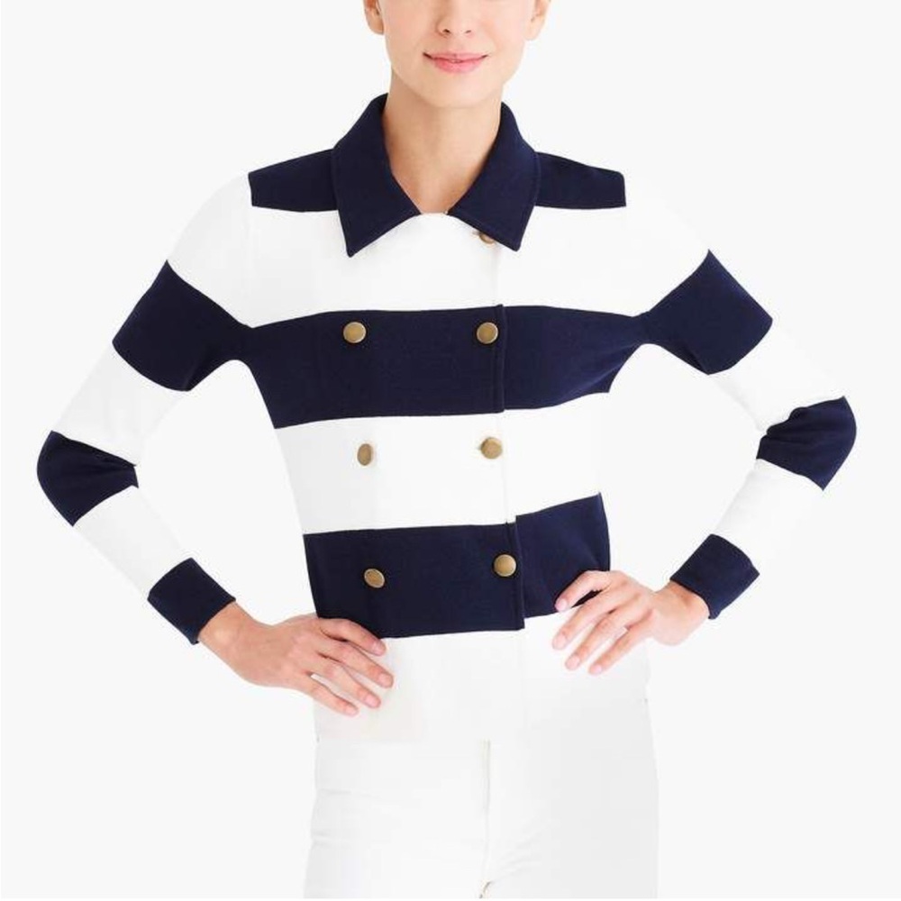 J. Crew 100% Cotton Navy and Cream Striped Blazer